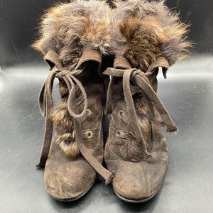 Faux Fur Lined Wedged Snow Boot Sz 8